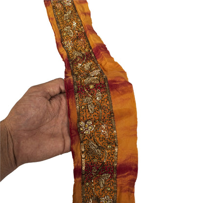 Sanskriti Vintage Hand Embroidered 1 Yd Sari Border Pure Silk Saffron Craft Lace