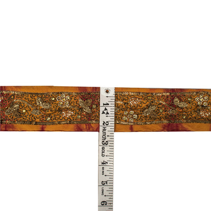 Sanskriti Vintage Hand Embroidered 1 Yd Sari Border Pure Silk Saffron Craft Lace