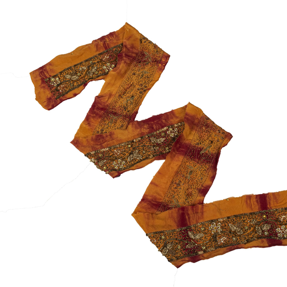 Sanskriti Vintage Hand Embroidered 1 Yd Sari Border Pure Silk Saffron Craft Lace