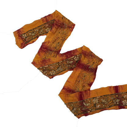 Sanskriti Vintage Hand Embroidered 1 Yd Sari Border Pure Silk Saffron Craft Lace