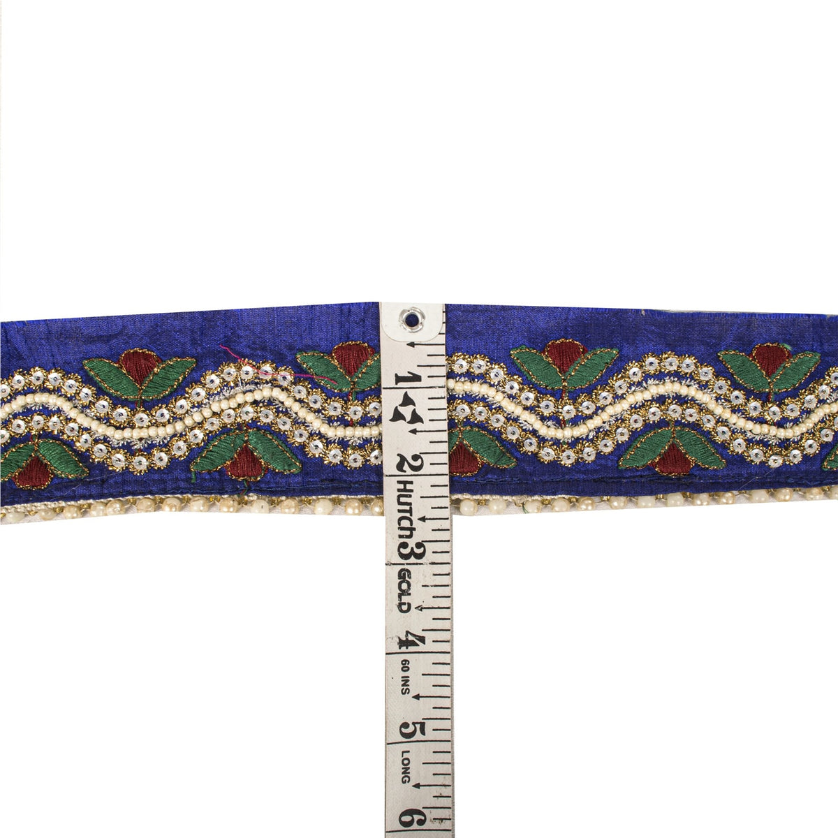 Sanskriti Vintage Hand Beaded 1 Yard Sari Border Art Silk Blue Ribbon Craft Lace