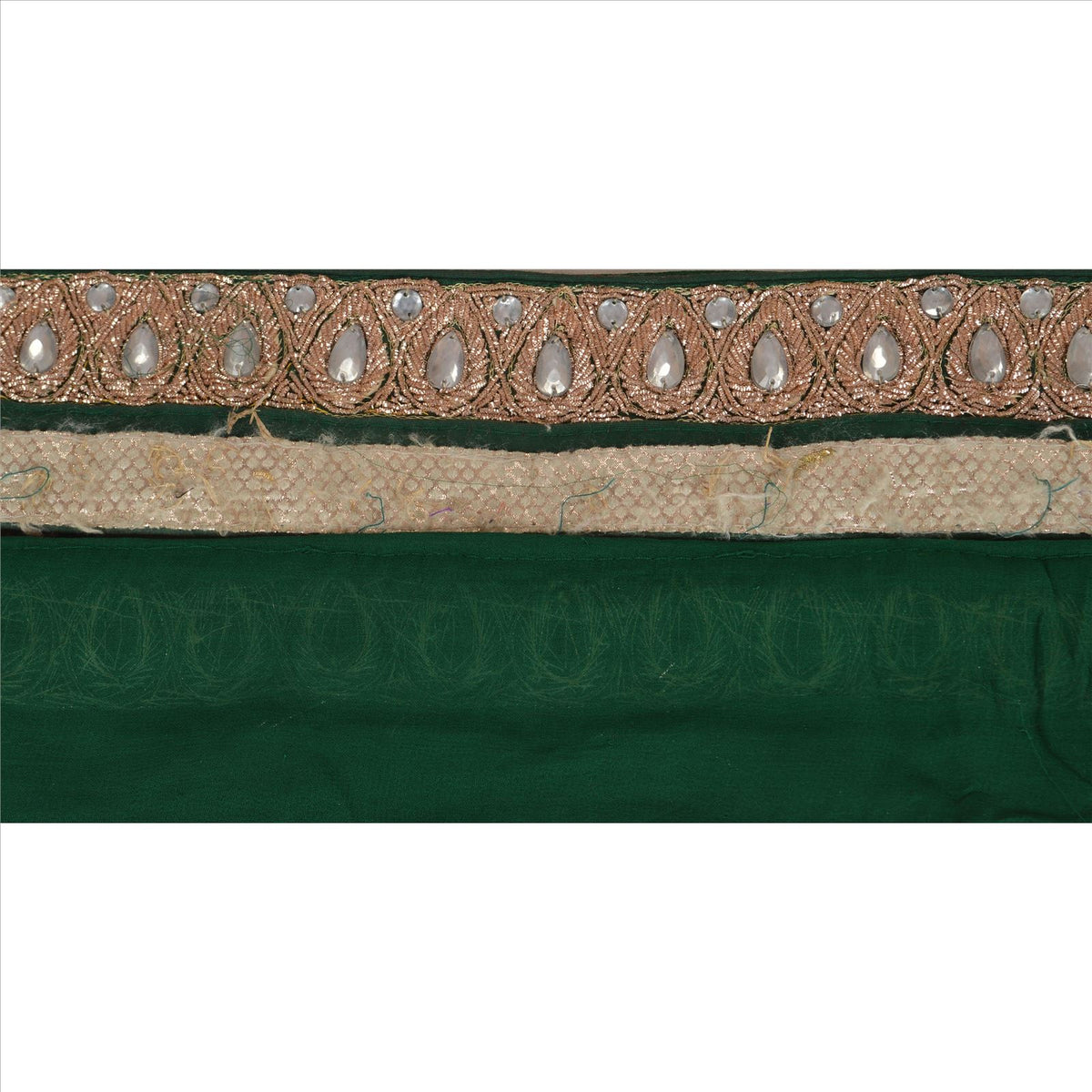Sanskriti Vintage Hand Embroidered Art Silk Sari Border 1 Yard 3"W Green Lace