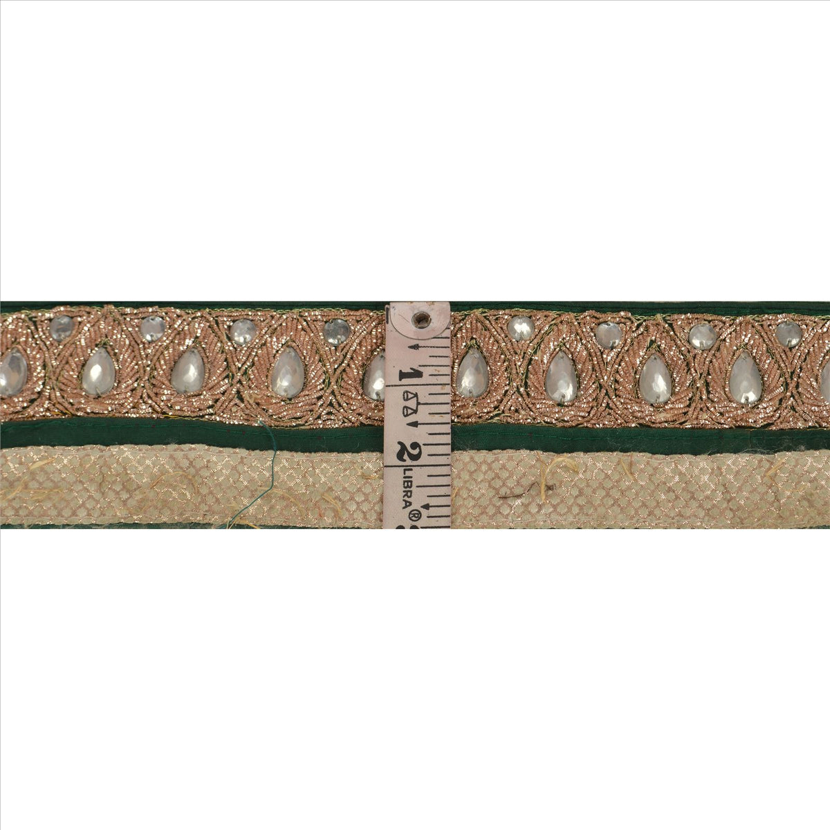 Sanskriti Vintage Hand Embroidered Art Silk Sari Border 1 Yard 3"W Green Lace