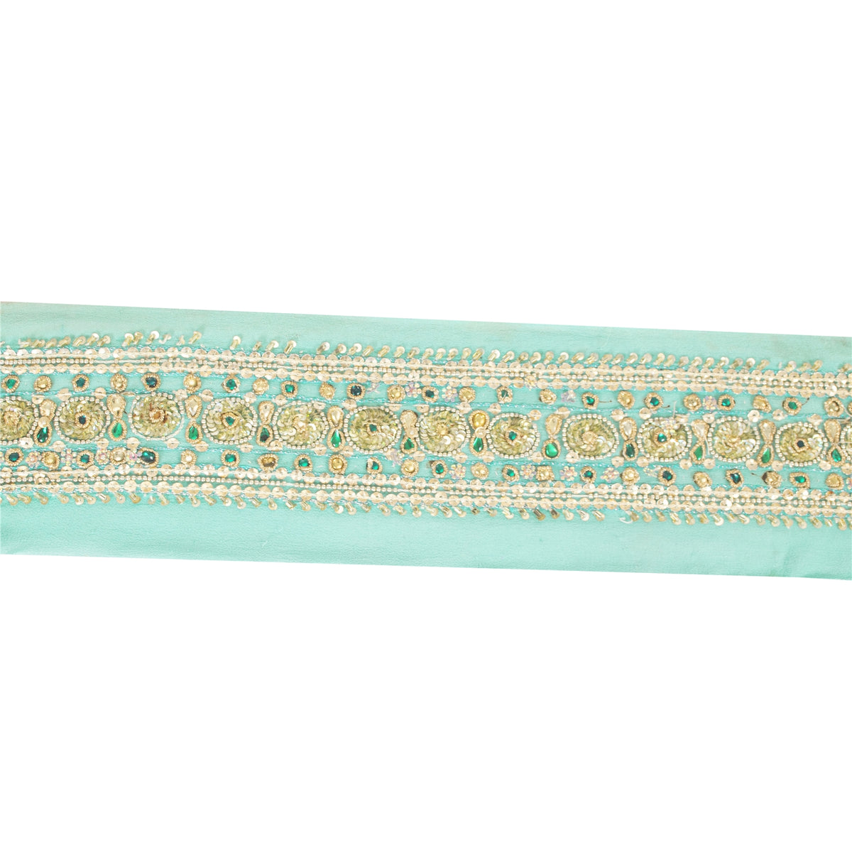 Sanskriti Vintage Hand Embroidered Georgette Sari Border 1 Yd 3.7"W Green Lace