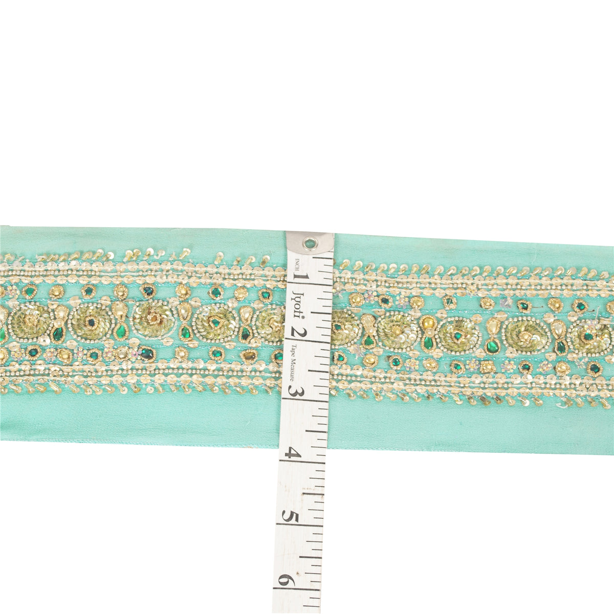 Sanskriti Vintage Hand Embroidered Georgette Sari Border 1 Yd 3.7"W Green Lace