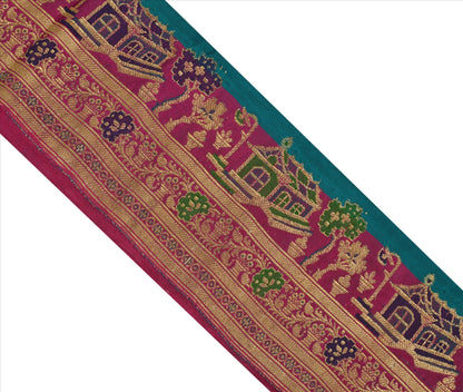 Sanskriti Vintage Brocade Zari Woven Pure Satin Sari Border 1 Yard Purple Lace