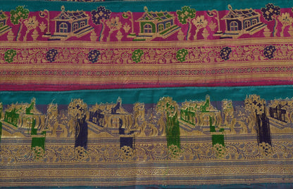 Sanskriti Vintage Brocade Zari Woven Pure Satin Sari Border 1 Yard Purple Lace