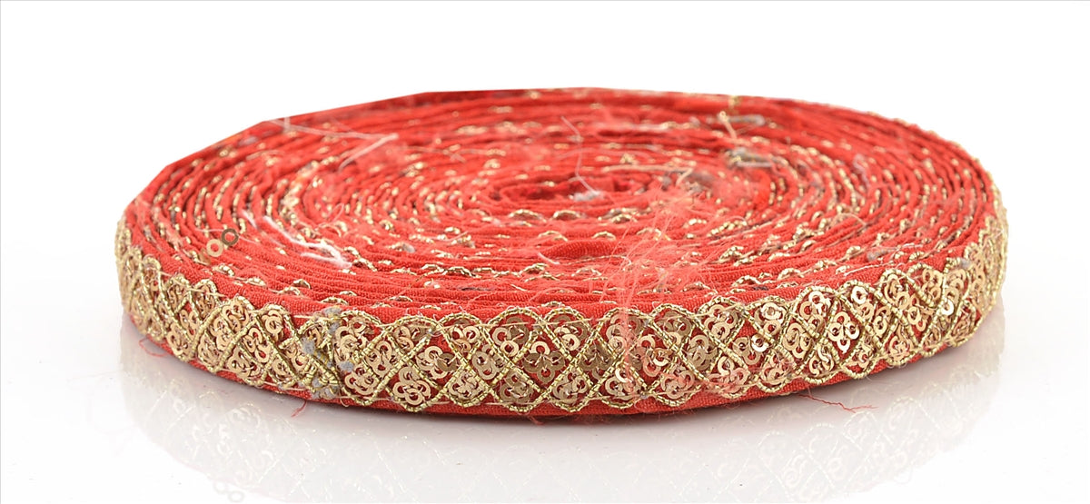 Sanskriti Broderet Gallakjole Kant 1 YD Kant Rød Håndlavet Blonde Pailletter Arbejde