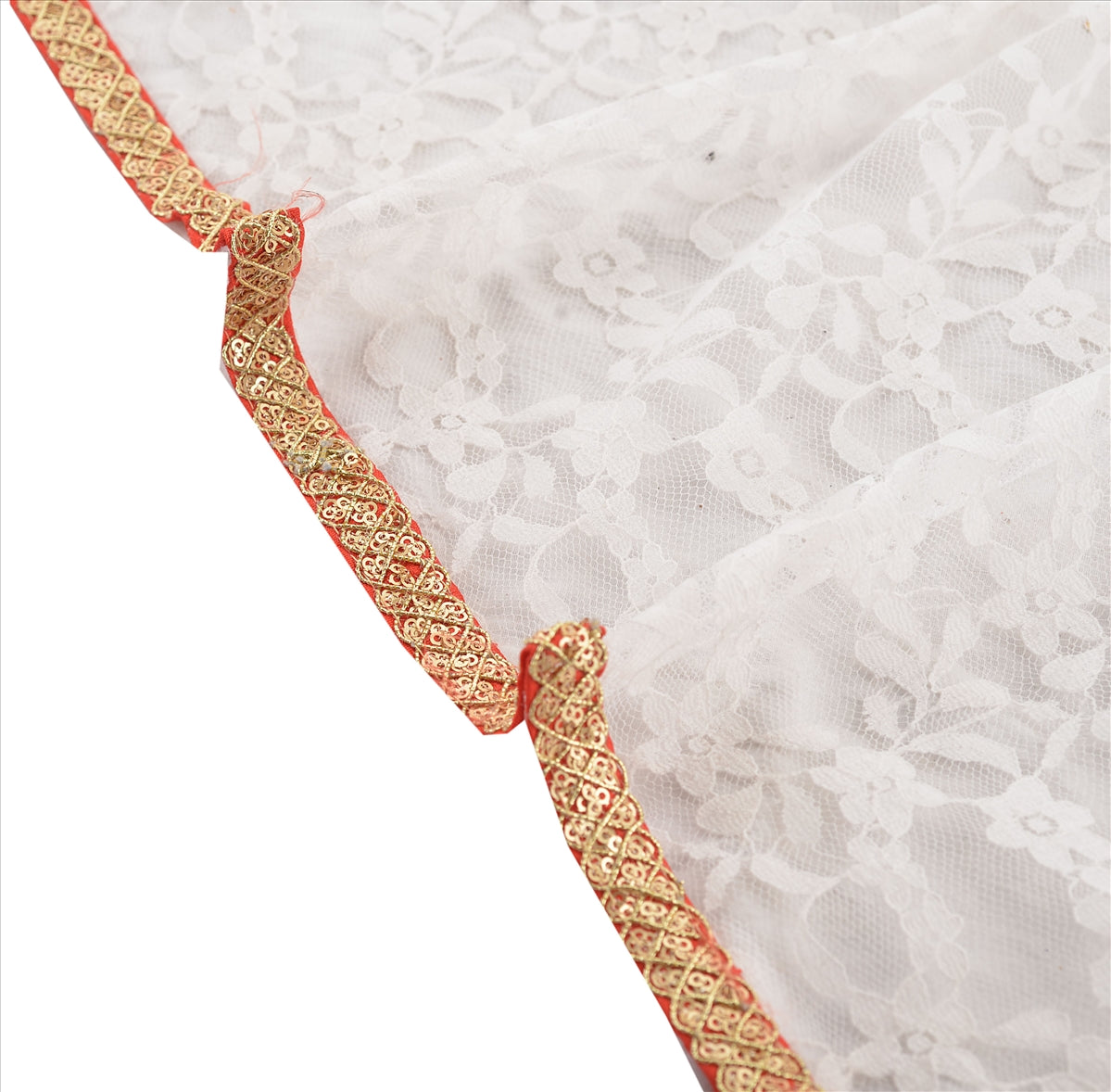 Sanskriti Broderet Gallakjole Kant 1 YD Kant Rød Håndlavet Blonde Pailletter Arbejde