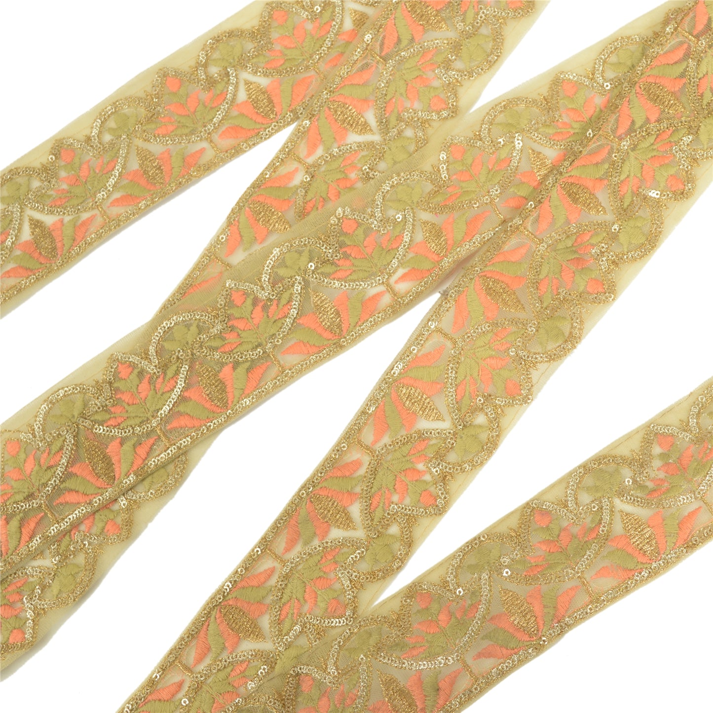 Sanskriti Indian Embroidered Prom Dress Border 1 YD Trim Beige Craft Decor Lace