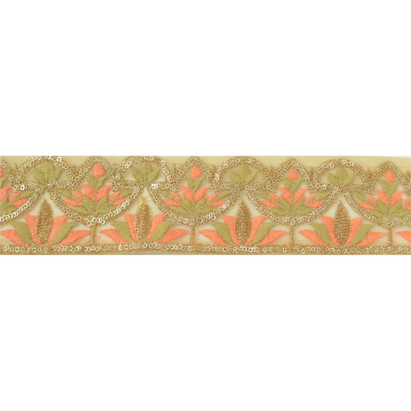 Sanskriti Vintage Embroidered Art Silk Trim: Vintage Indian Sari Border, Beige Lace, 1 Yard by