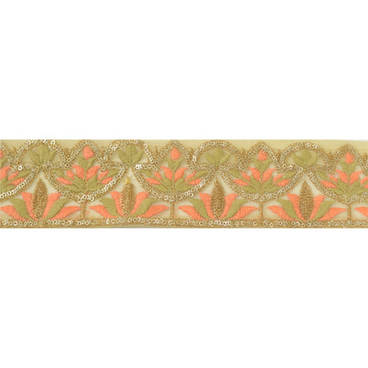 Sanskriti Indian Embroidered Prom Dress Border 1 YD Trim Beige Craft Decor Lace