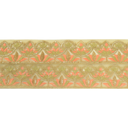 Sanskriti Indian Embroidered Prom Dress Border 1 YD Trim Beige Craft Decor Lace