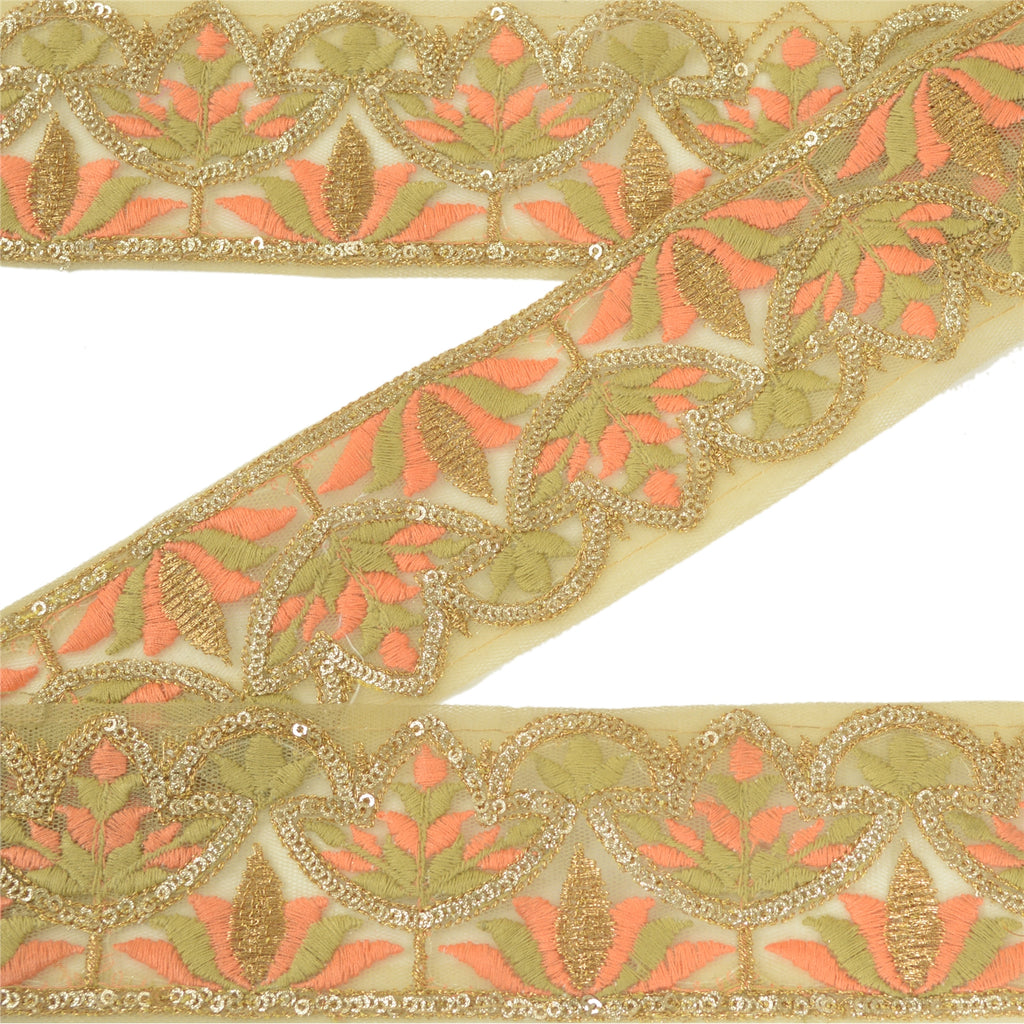 Sanskriti Indian Embroidered Prom Dress Border 1 YD Trim Beige Craft Decor Lace