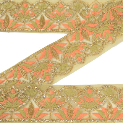 Sanskriti Indian Embroidered Prom Dress Border 1 YD Trim Beige Craft Decor Lace