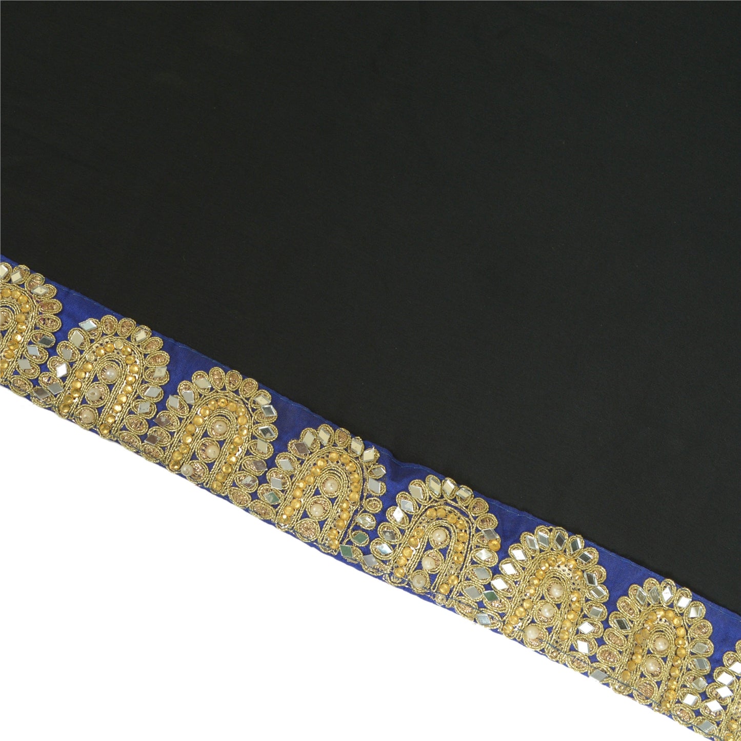 Sanskriti Hand Beaded Prom Dress Border 1 YD Trim Purple Craft Lace Mirror Work