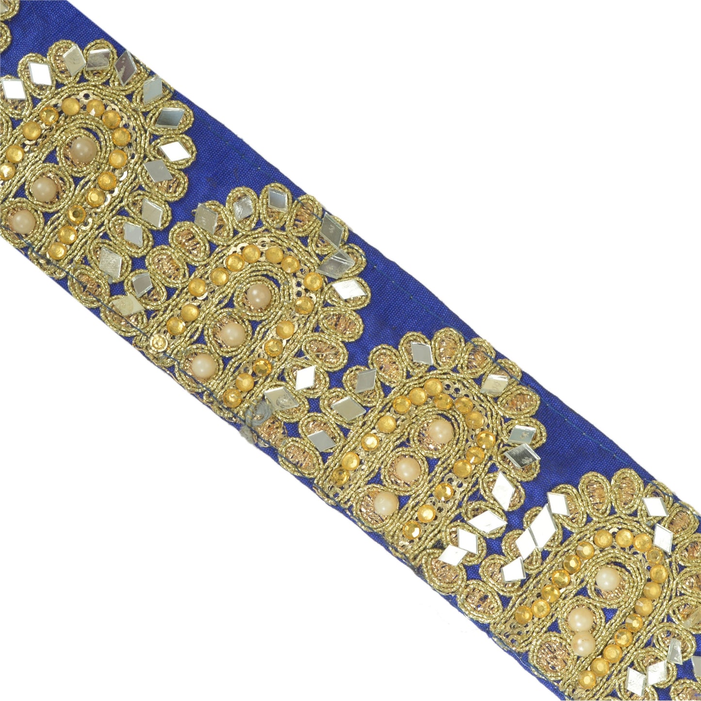 Sanskriti Hand Beaded Prom Dress Border 1 YD Trim Purple Craft Lace Mirror Work