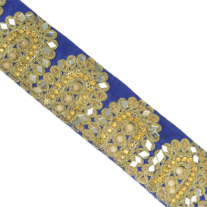 Sanskriti Hand Beaded Prom Dress Border 1 YD Trim Purple Craft Lace Mirror Work