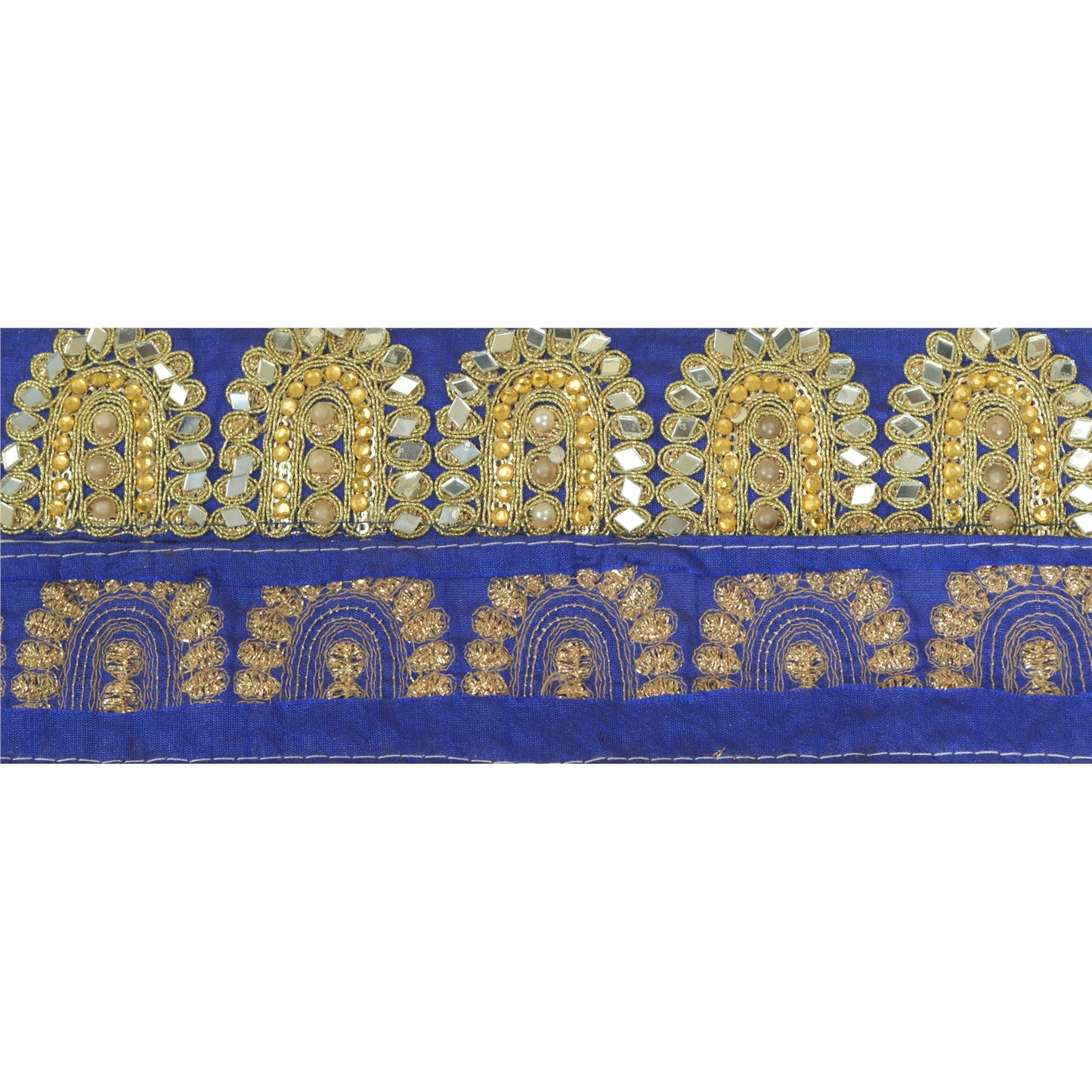 Sanskriti Hand Beaded Prom Dress Border 1 YD Trim Purple Craft Lace Mirror Work