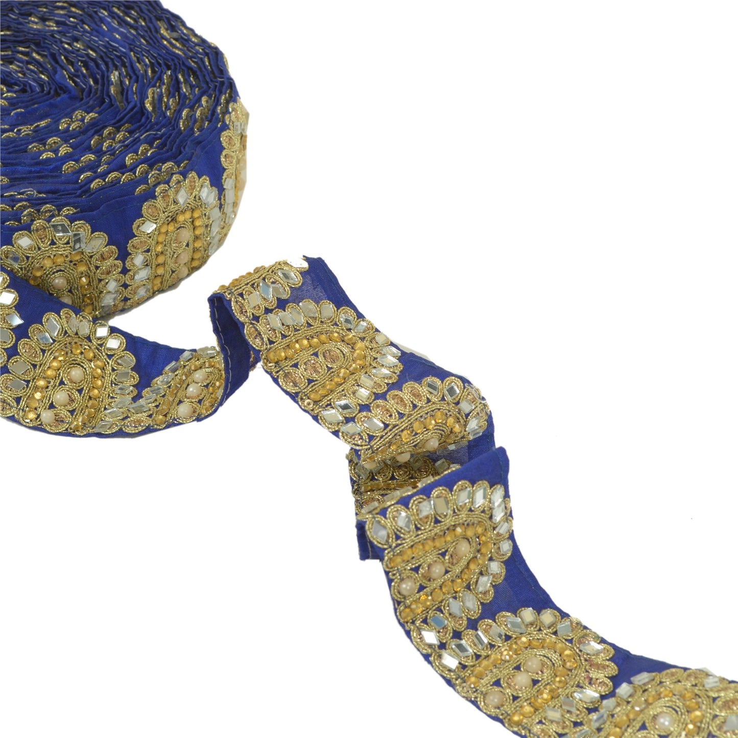 Sanskriti Hand Beaded Prom Dress Border 1 YD Trim Purple Craft Lace Mirror Work