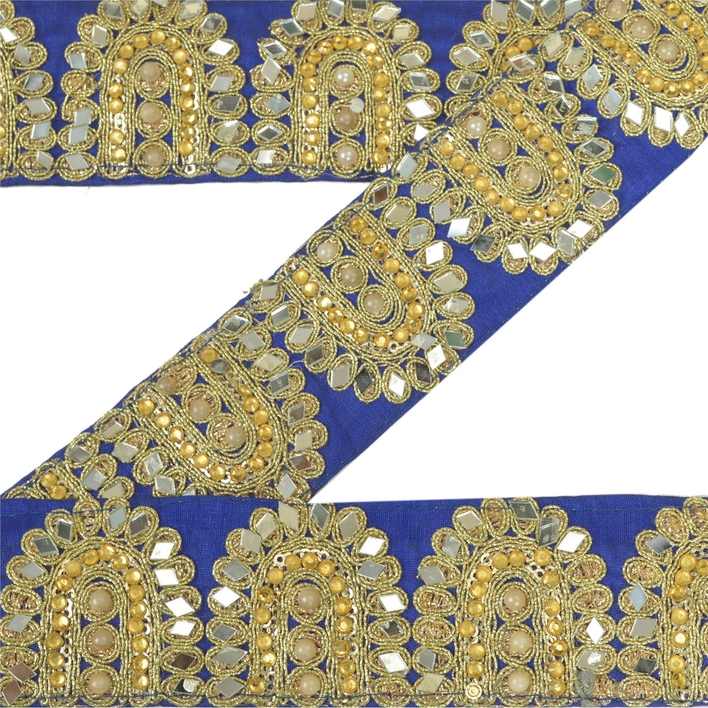 Sanskriti Hand Beaded Prom Dress Border 1 YD Trim Purple Craft Lace Mirror Work