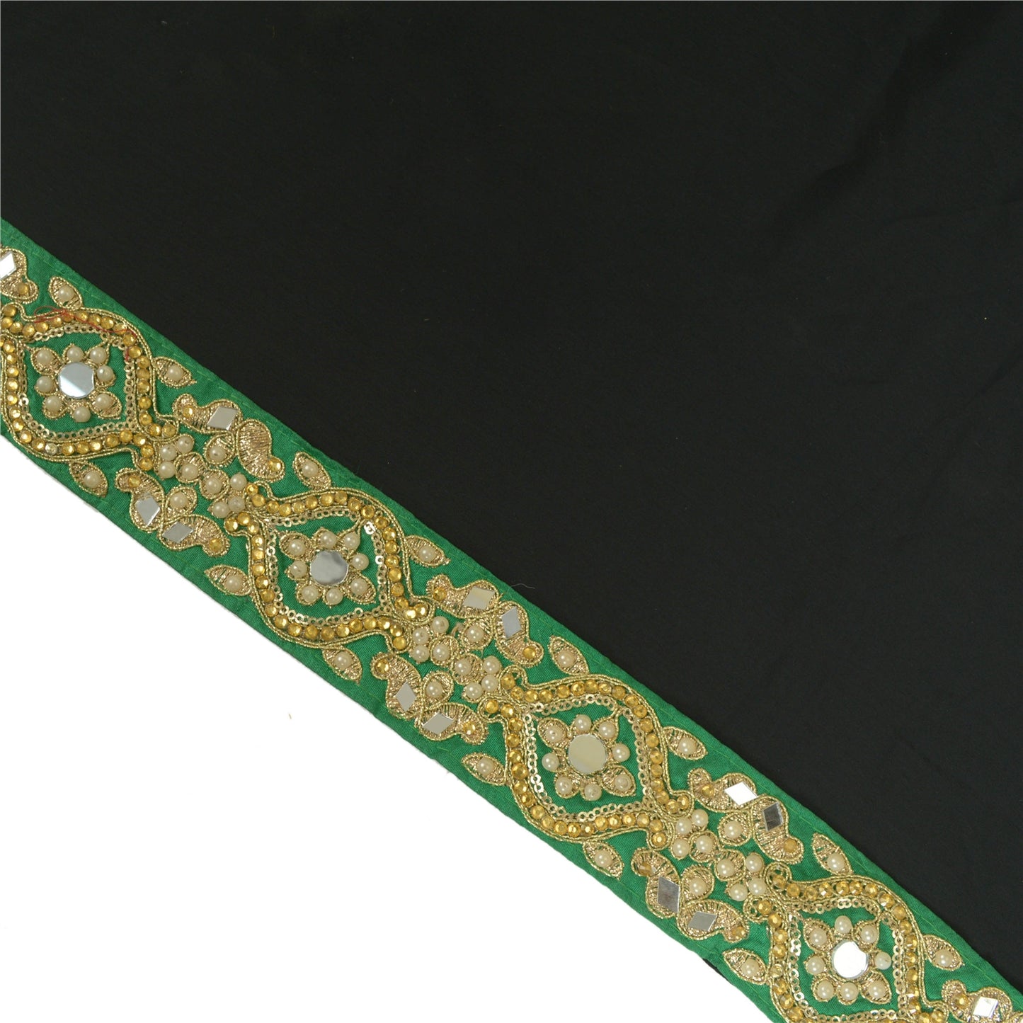 Sanskriti Hand Beaded Prom Dress Border 1 YD Trim Green Craft Lace Pearl Beads