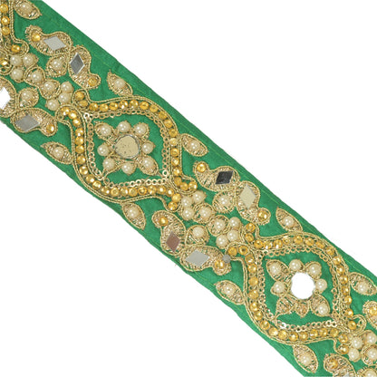 Sanskriti Hand Beaded Prom Dress Border 1 YD Trim Green Craft Lace Pearl Beads