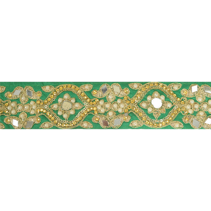 Sanskriti Hand Beaded Prom Dress Border 1 YD Trim Green Craft Lace Pearl Beads