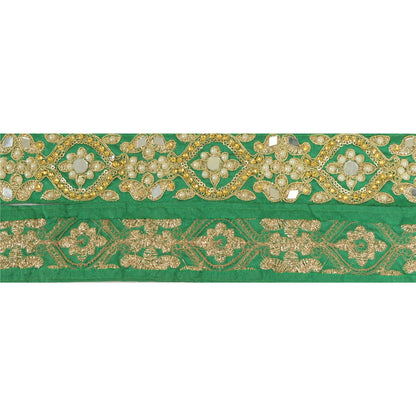 Sanskriti Hand Beaded Prom Dress Border 1 YD Trim Green Craft Lace Pearl Beads