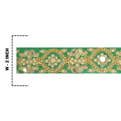 Sanskriti Hand Beaded Prom Dress Border 1 YD Trim Green Craft Lace Pearl Beads