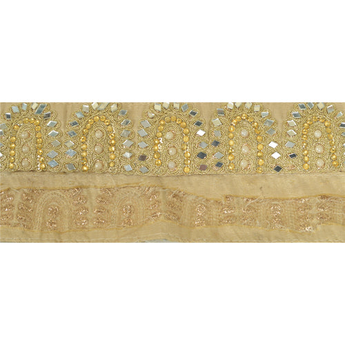 Sanskriti Hand Beaded Bridal Border 1 YD Trim Golden Craft Lace Mirror Work
