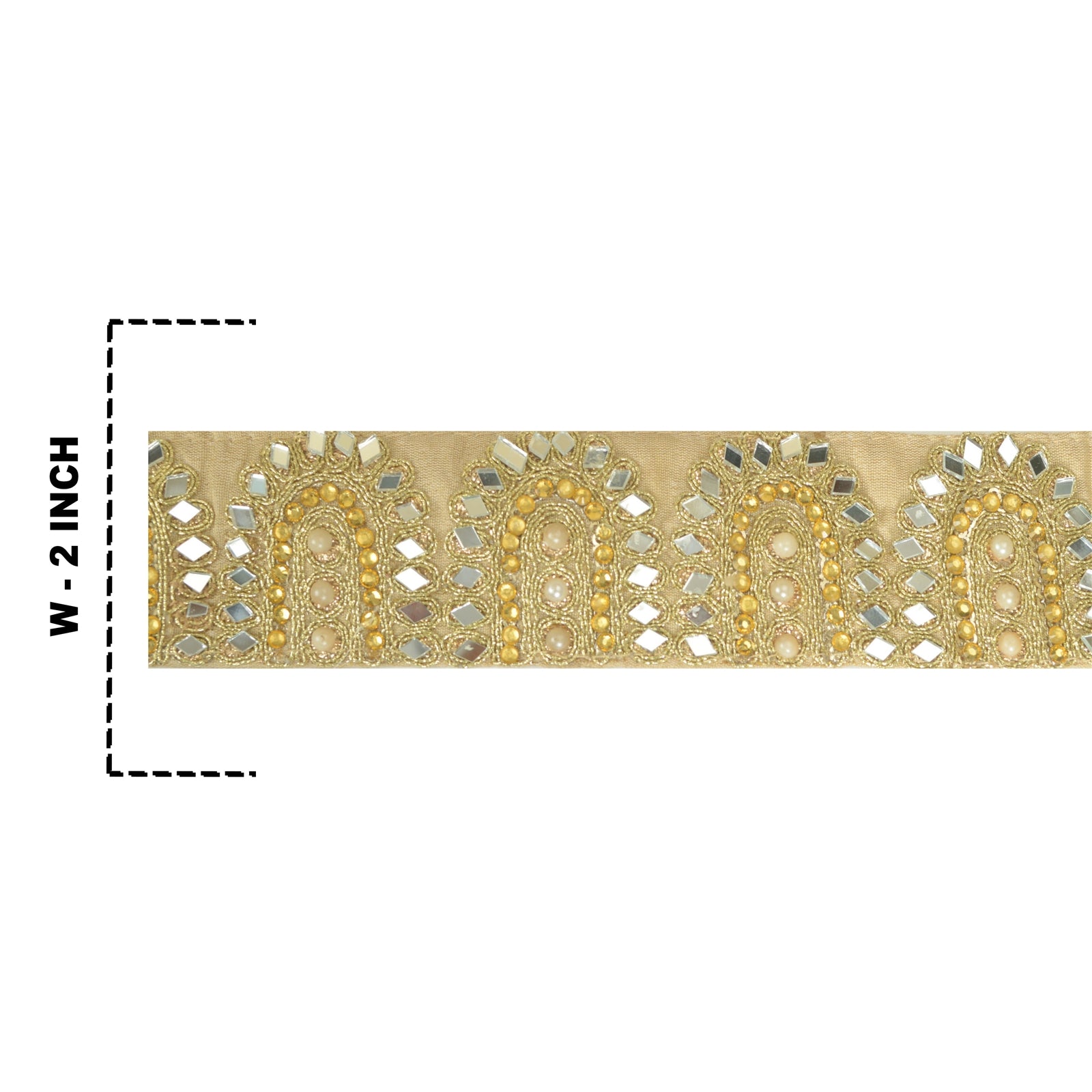 Sanskriti håndperlet brudekant 1 YD kant gylden håndlavet blonde spejlarbejde