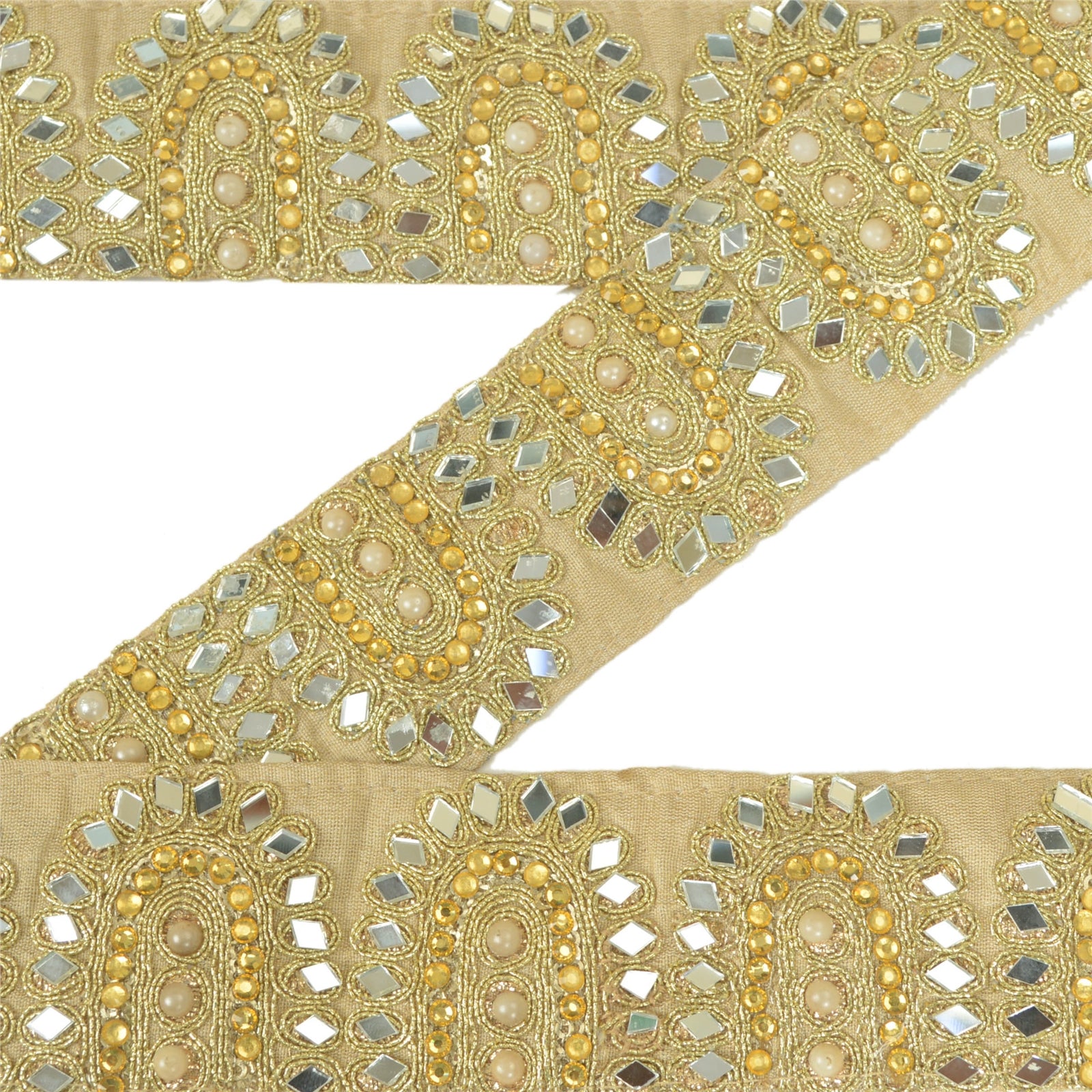 Sanskriti håndperlet brudekant 1 YD kant gylden håndlavet blonde spejlarbejde