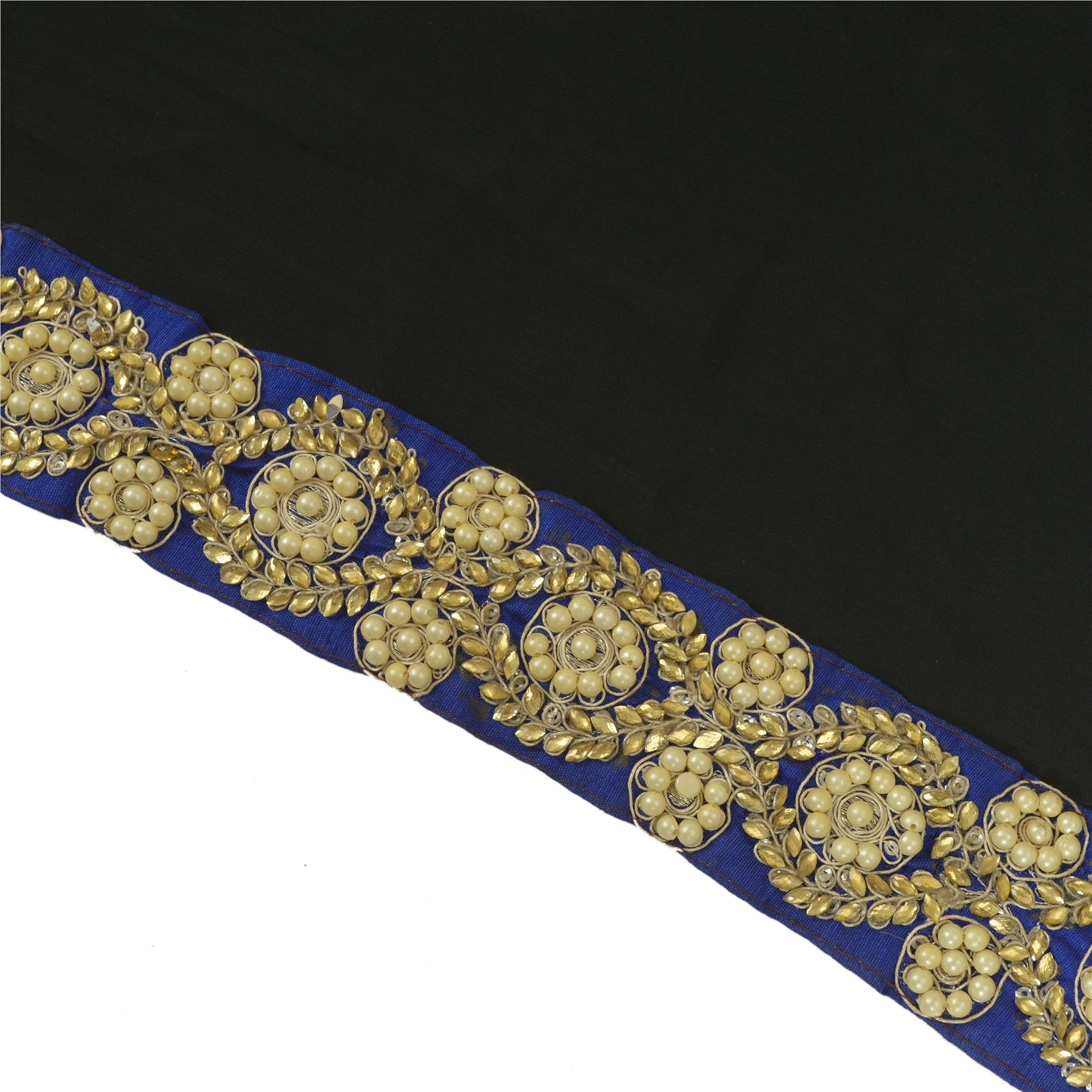 Sanskriti Hand Beaded Prom Dress Border 1 YD Trim Black Craft Pearl Beads Lace