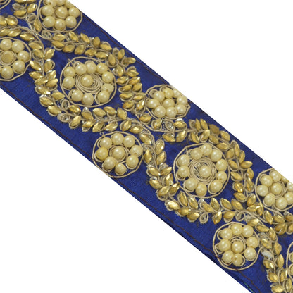 Sanskriti Hand Beaded Prom Dress Border 1 YD Trim Black Craft Pearl Beads Lace