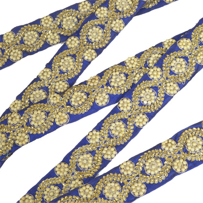 Sanskriti Hand Beaded Prom Dress Border 1 YD Trim Black Craft Pearl Beads Lace