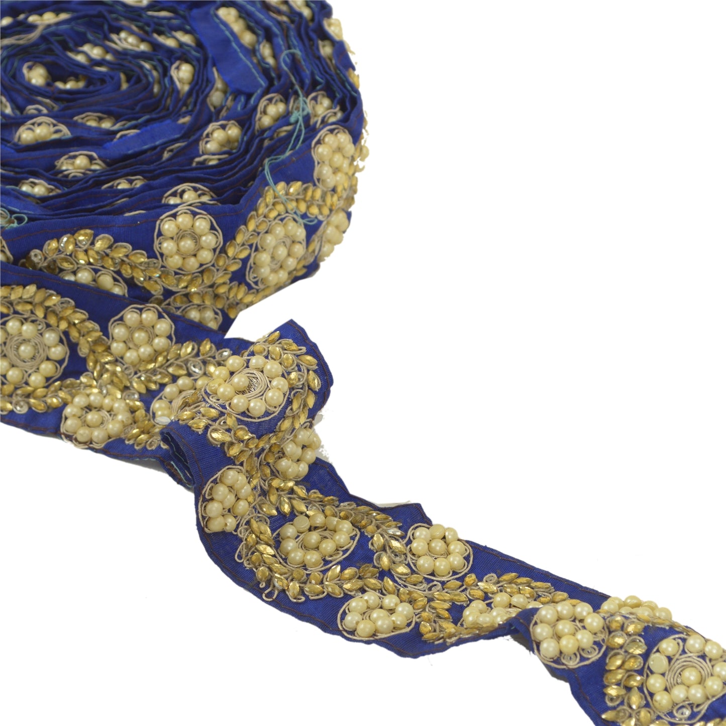 Sanskriti Hand Beaded Prom Dress Border 1 YD Trim Black Craft Pearl Beads Lace