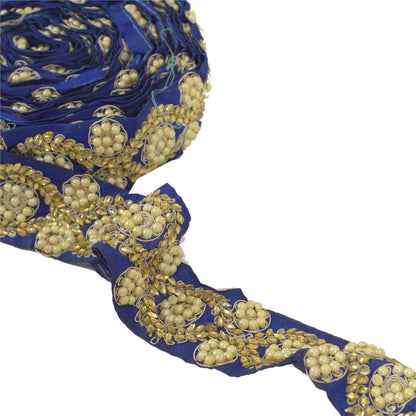 Sanskriti Hand Beaded Prom Dress Border 1 YD Trim Black Craft Pearl Beads Lace