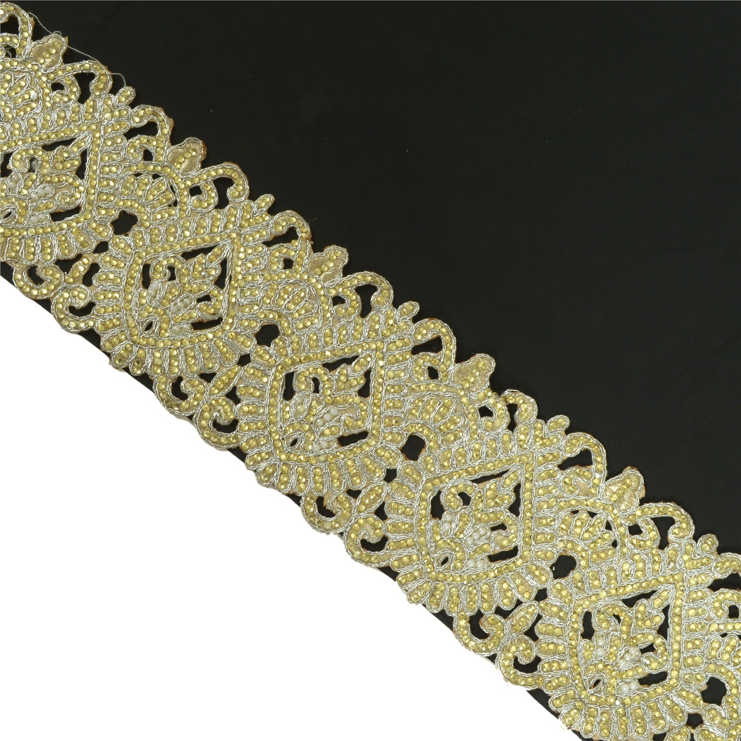 Sanskriti Hand Beaded Prom Dress Bridal Border 1 YD Trim Silver Craft Lace Pearl