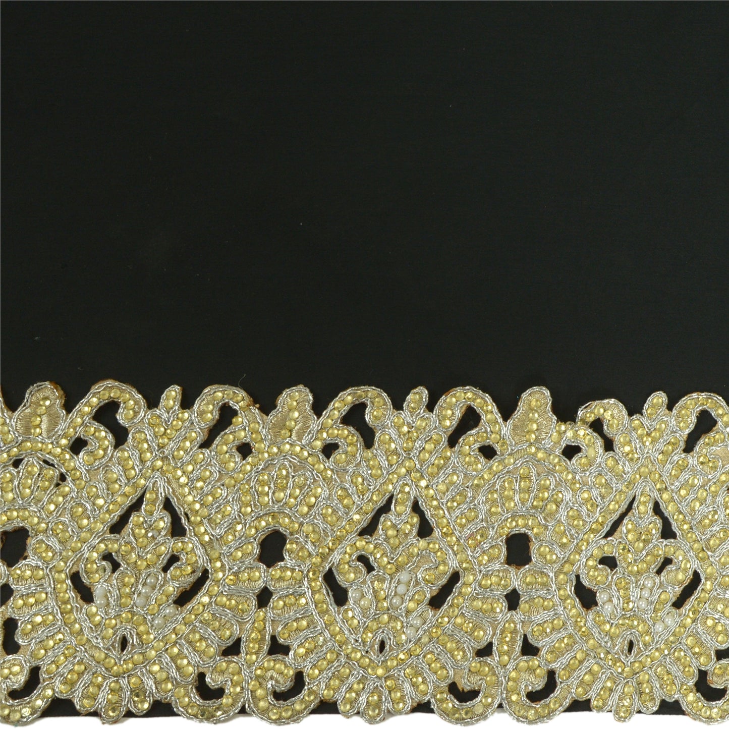 Sanskriti Hand Beaded Prom Dress Bridal Border 1 YD Trim Silver Craft Lace Pearl