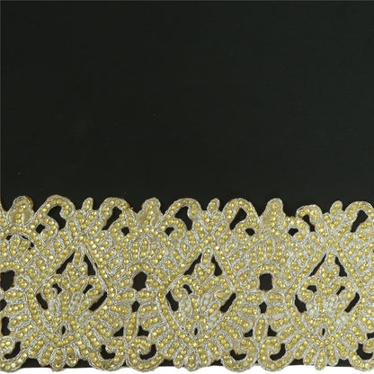 Sanskriti Hand Beaded Prom Dress Bridal Border 1 YD Trim Silver Craft Lace Pearl