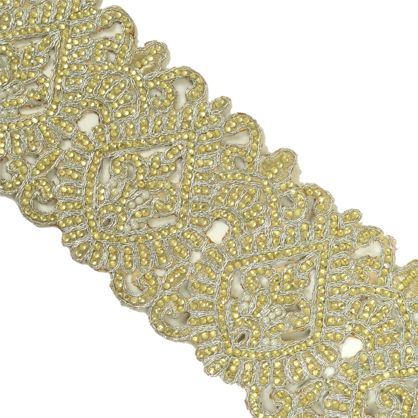 Sanskriti Hand Beaded Prom Dress Bridal Border 1 YD Trim Silver Craft Lace Pearl