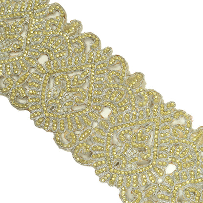 Sanskriti Hand Beaded Prom Dress Bridal Border 1 YD Trim Silver Craft Lace Pearl