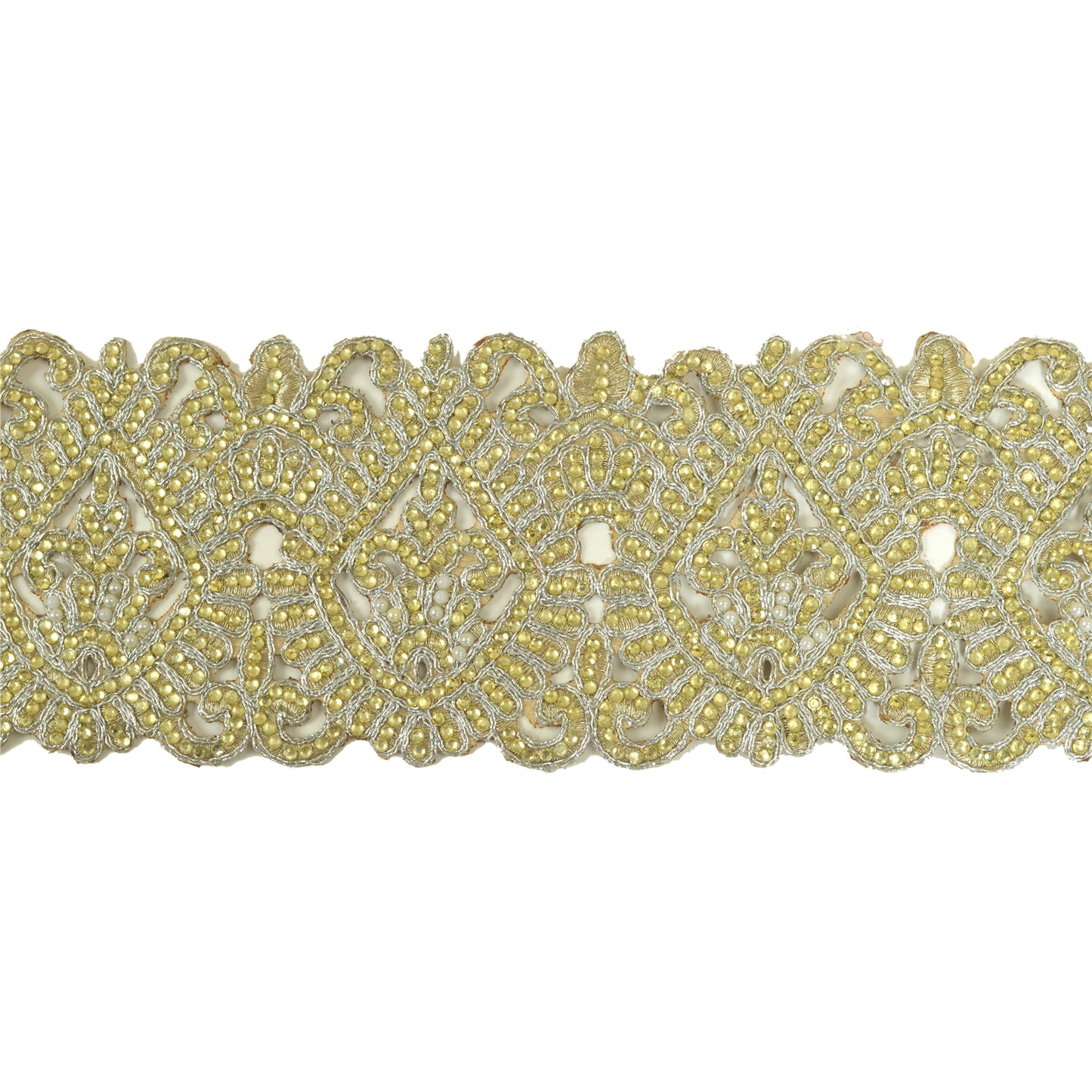 Sanskriti Hand Beaded Prom Dress Bridal Border 1 YD Trim Silver Craft Lace Pearl