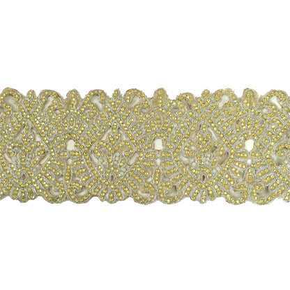 Sanskriti Hand Beaded Prom Dress Bridal Border 1 YD Trim Silver Craft Lace Pearl