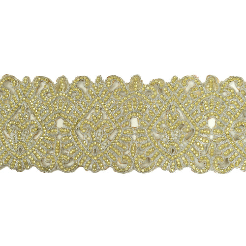 Sanskriti Hand Beaded Prom Dress Bridal Border 1 YD Trim Silver Craft Lace Pearl