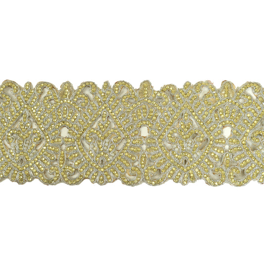 Sanskriti Hand Beaded Prom Dress Bridal Border 1 YD Trim Silver Craft Lace Pearl