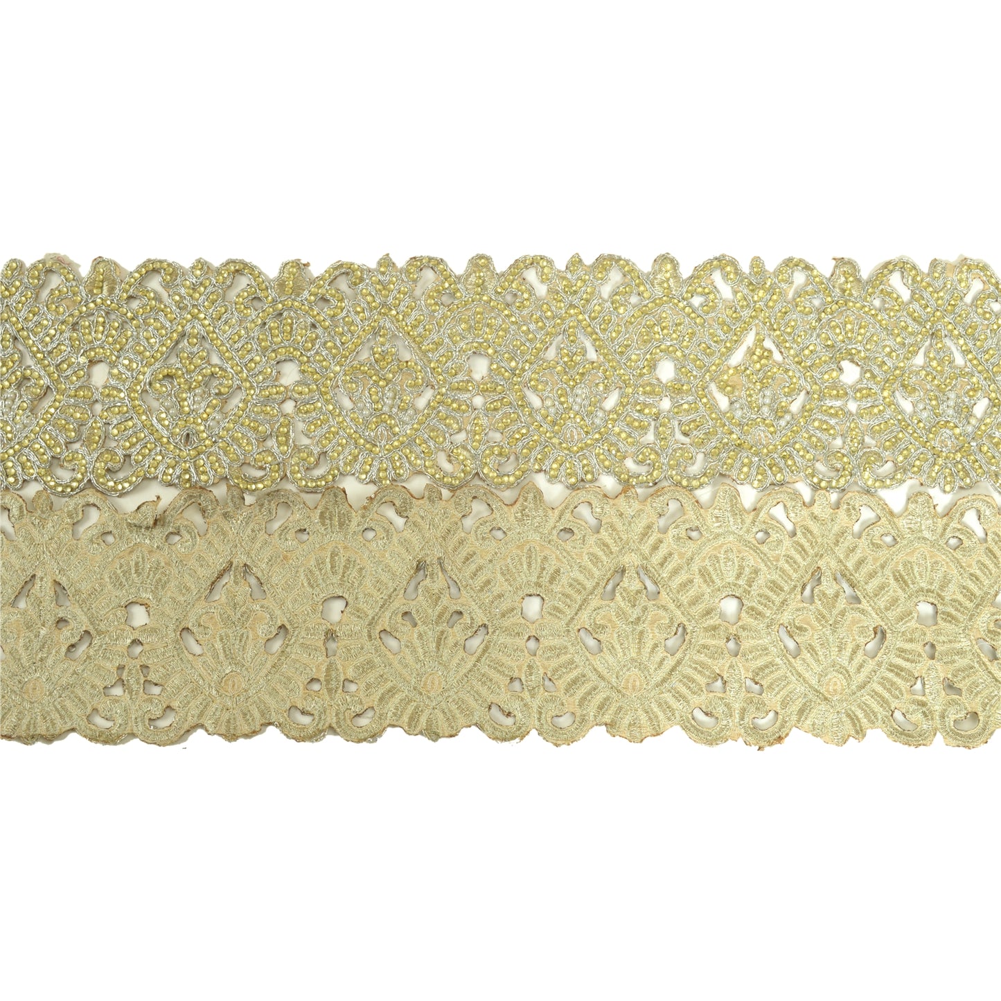 Sanskriti Hand Beaded Prom Dress Bridal Border 1 YD Trim Silver Craft Lace Pearl