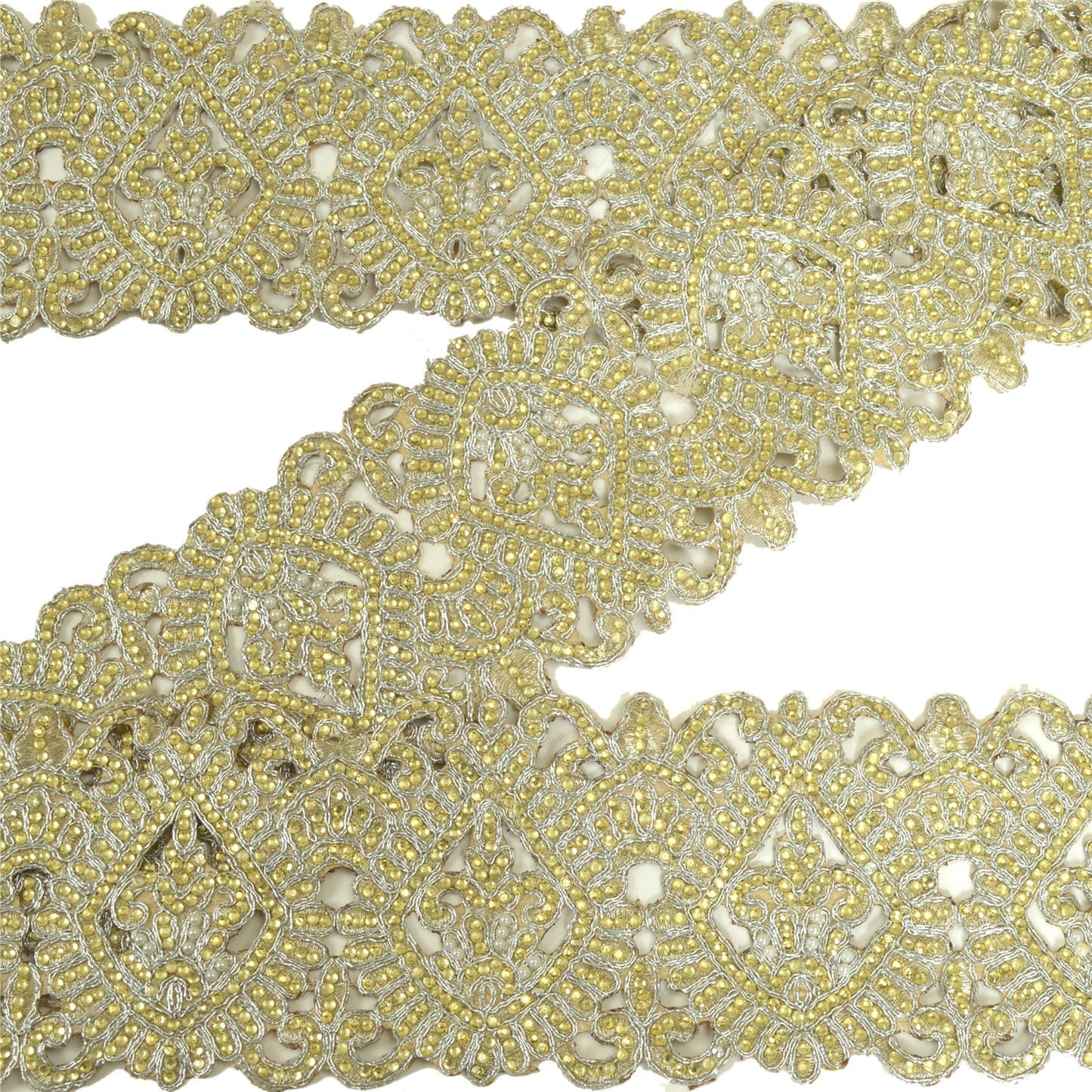 Sanskriti Hand Beaded Prom Dress Bridal Border 1 YD Trim Silver Craft Lace Pearl