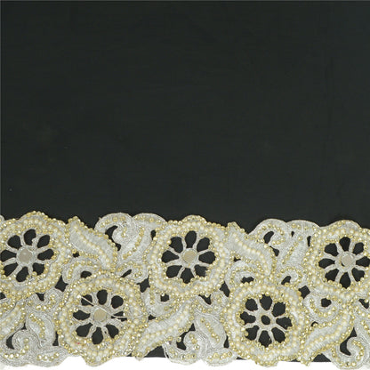 Sanskriti Hand Beaded Bridal Border 1 YD Trim Silver Craft Lace Pearl Beads Work